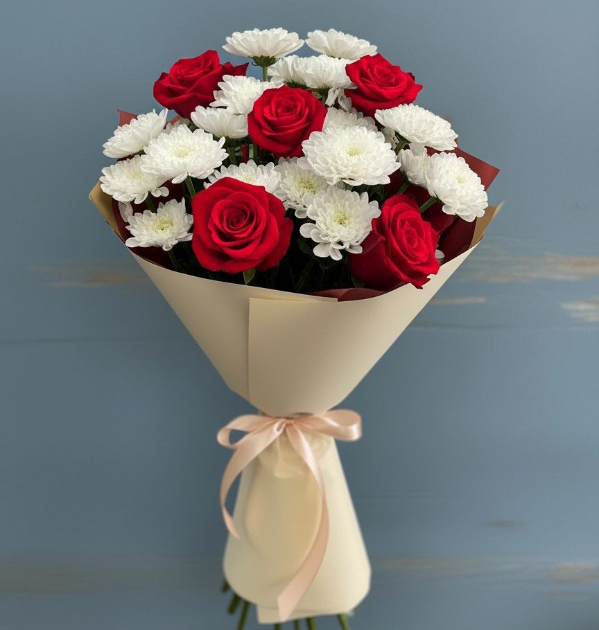 Букет цветов из: Розы и Хризантемы в Пижанке