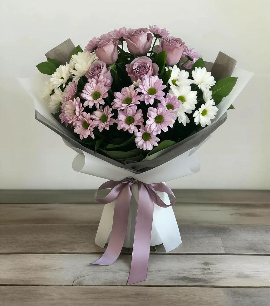 Букет цветов из: Хризантемы и Розы в Пижанке