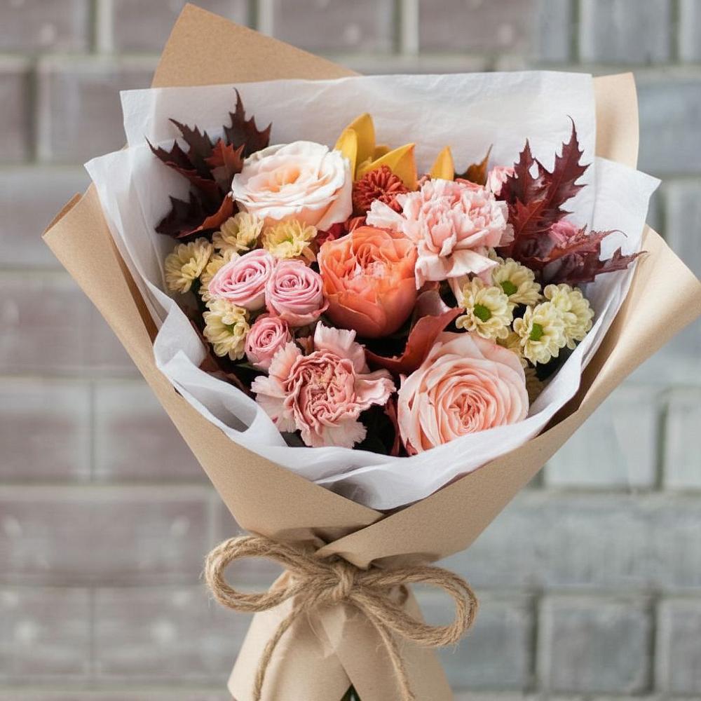 Букет цветов из: Гвоздики, Хризантемы и Розы в Пижанке