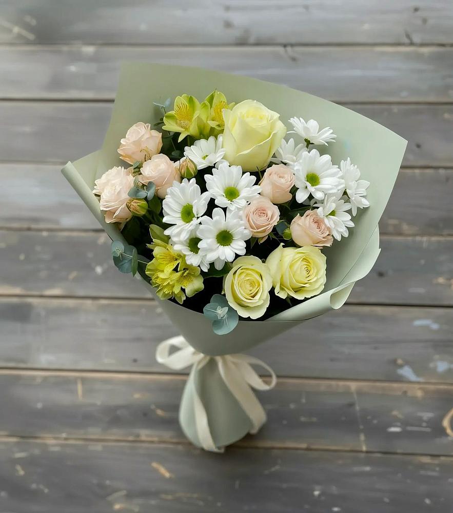 Букет цветов из: Альстромерии, Розы и Хризантемы в Пижанке