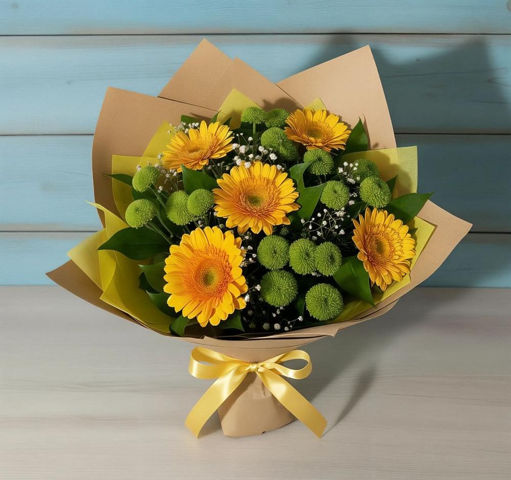 Букет цветов из: Герберы и Хризантемы в Пижанке