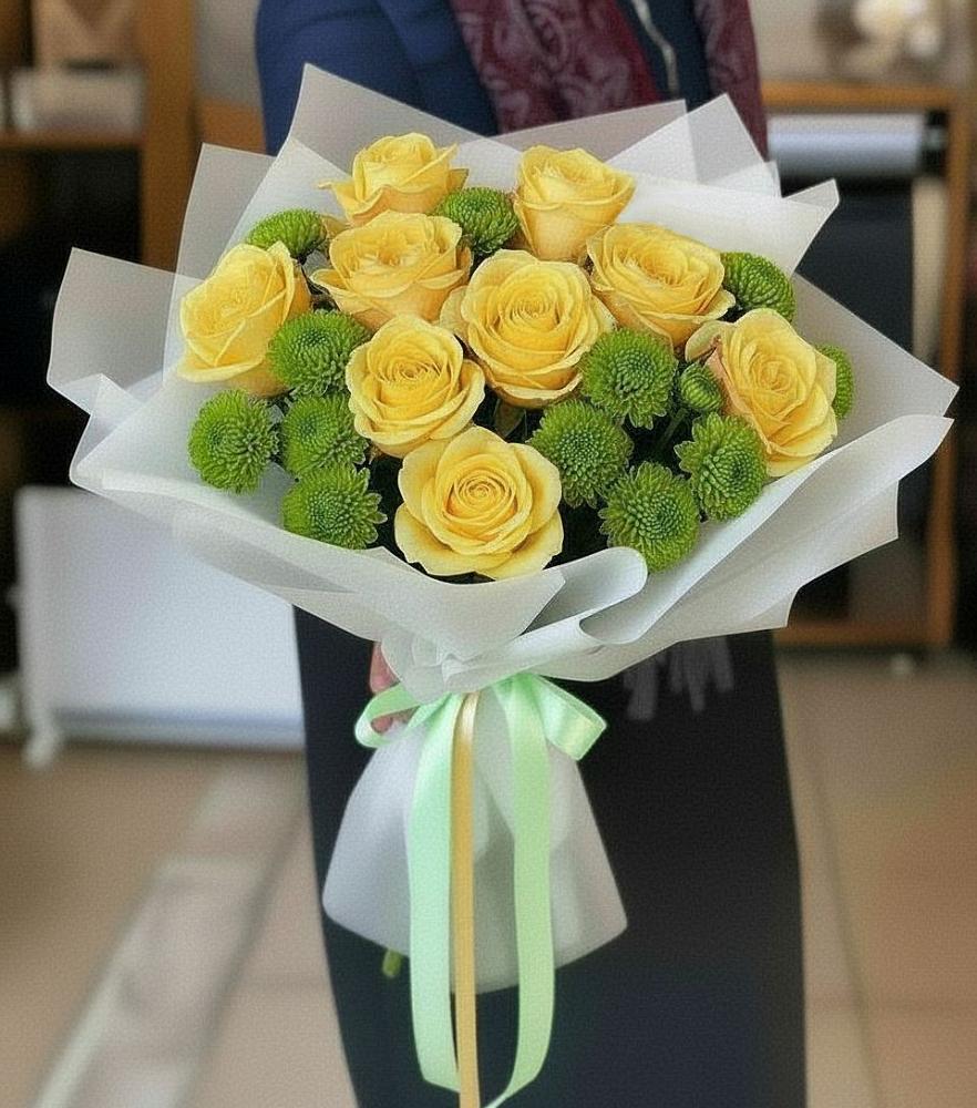 Букет цветов из: Хризантемы и Розы в Пижанке