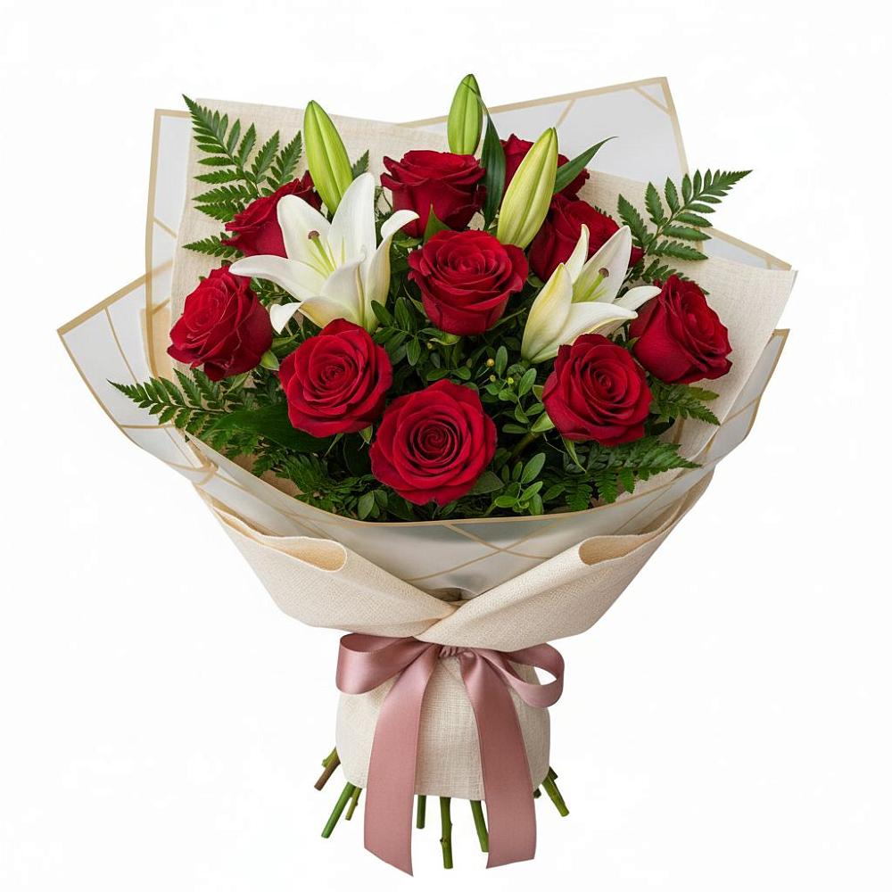 Букет цветов из: Лилии и Розы в Пижанке