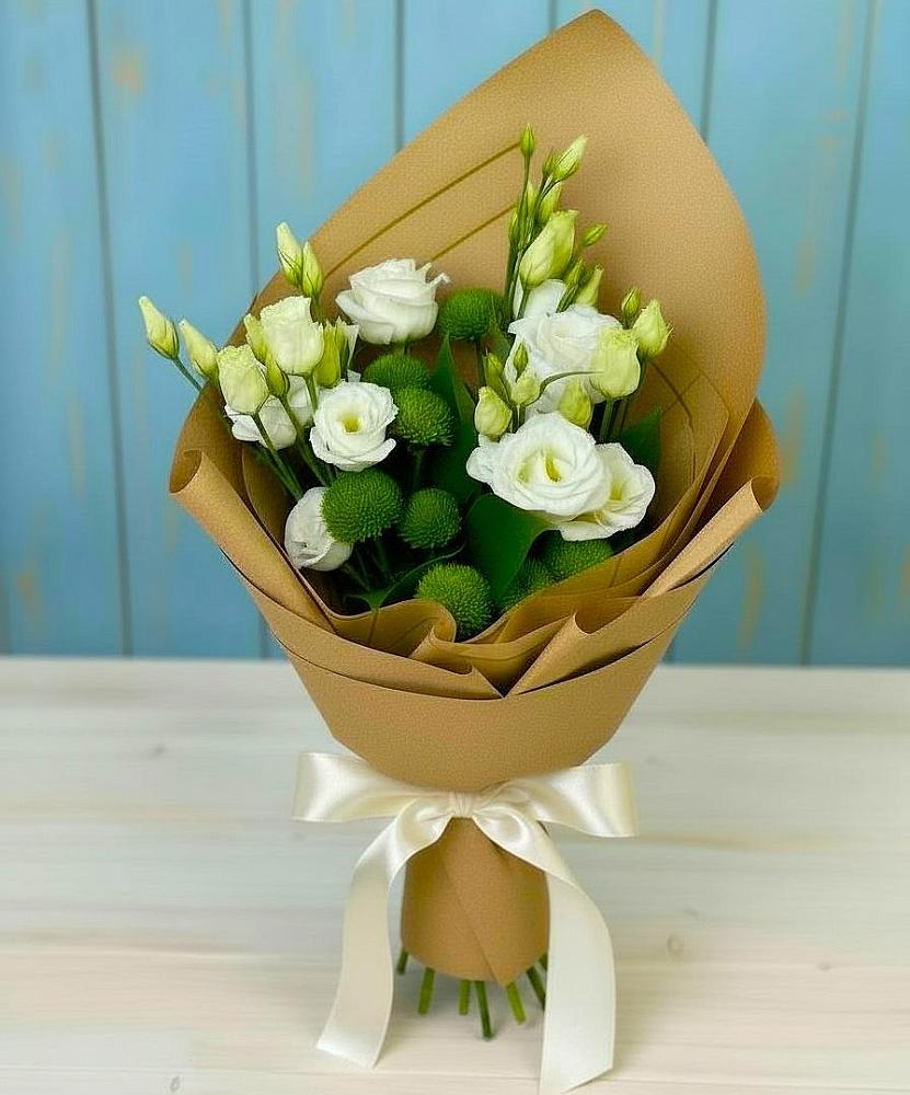 Букет цветов из: Хризантемы и Лизиантусы в Пижанке