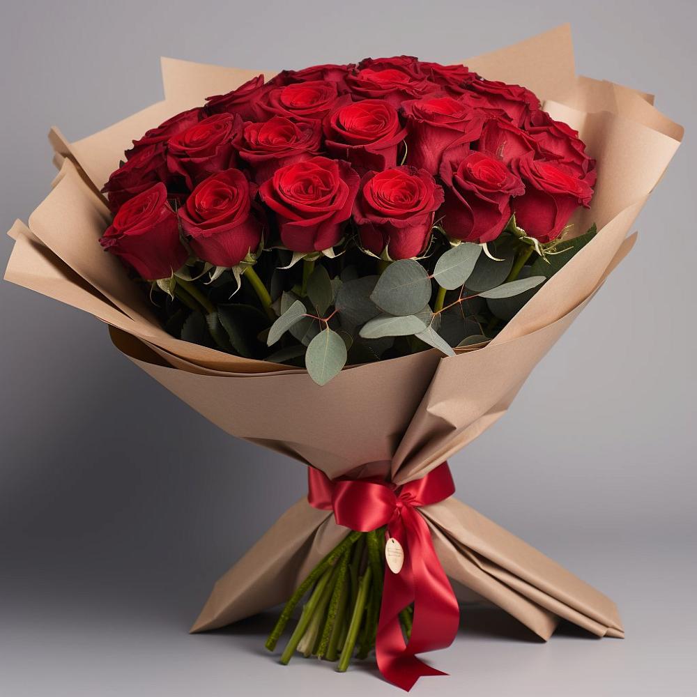 Букет 25 Красных роз Лотус в Пижанке