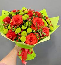 Букет цветов из:  Хризантемы и Розы в Пижанке