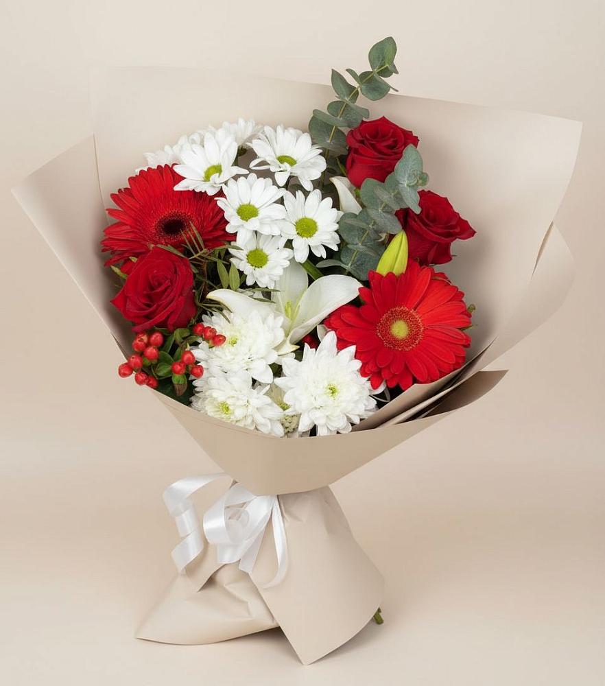 Букет цветов из: Розы, Хризантемы, Герберы и Лилии в Пижанке
