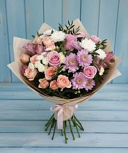 Букет цветов из:  Хризантемы, Розы и Альстромерии в Пижанке