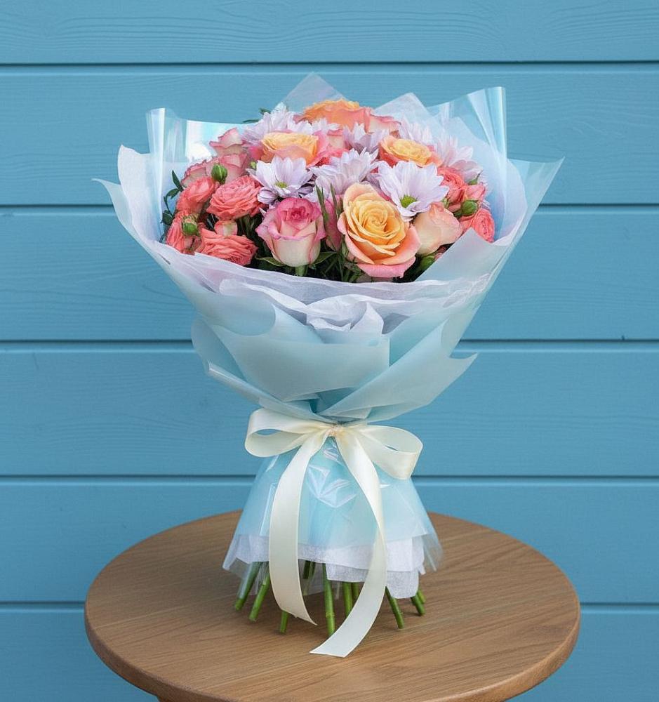 Букет цветов из: Хризантемы и Розы в Пижанке