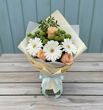 Букет цветов из:  Герберы, Розы и Хризантемы в Пижанке